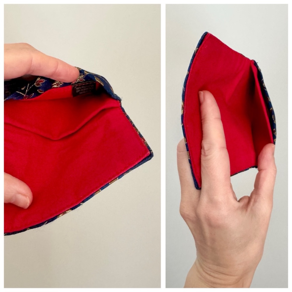 Vintage Chinese Floral Silk Embroidered Fold-Over Card Holder Wallet, Navy Blue - Picture 9 of 16
